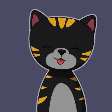 Cute fun cartoon black baby Cat. Funny animal emotions. Stock Illustration