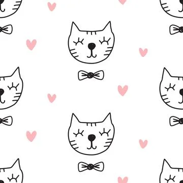 Cute Fun Cats Seamless pattern Stock Illustration