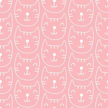Cute Fun Cats Seamless pattern with hand drawn doodle shapes elements Stock Illustration
