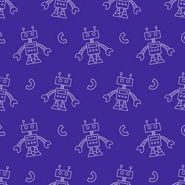 Cute Fun Robots Seamless Pattern Doodle Background イラスト素材
