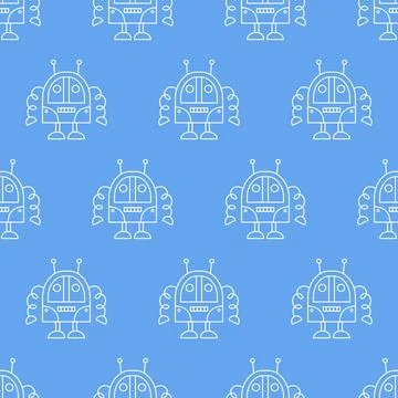 Cute Fun Robots Seamless Pattern Doodle Background Illustrazione stock
