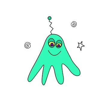 Cute funny alien. Design element, icon on the theme of UFO, space. Doodles ve Stock Illustration