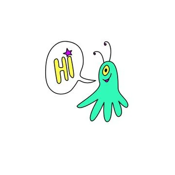 Cute funny alien. Design element, icon on the theme of UFO, space. Doodles ve Stock Illustration