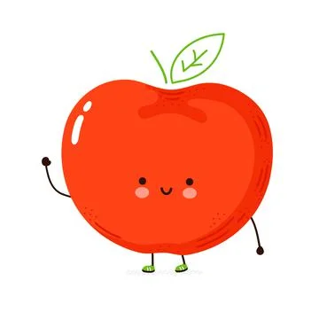 Cute funny Apple character. Vector hand drawn cartoon kawaii character Stock Illustration