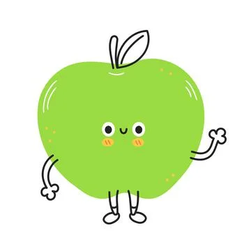 Cute funny apple fruit. Vector hand drawn cartoon kawaii doodle character Stock Illustration