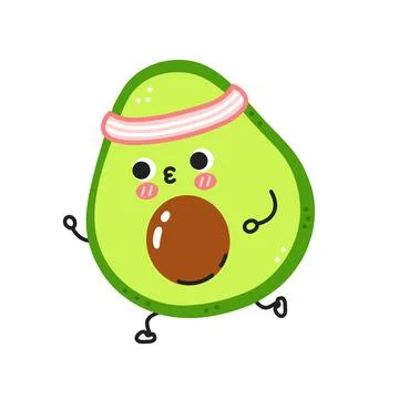 Cute funny avocado jogging. Vector flat line cartoon kawaii character Stock Illustration