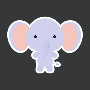 Cute funny baby elephant sticker. African adorable animal character for desig Stock Illustration