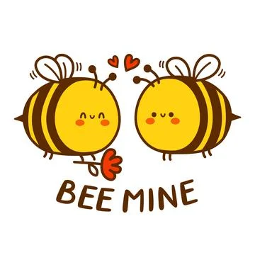 Cute funny bee present flower character. Bee mine quote. Vector hand drawn Stock Illustration