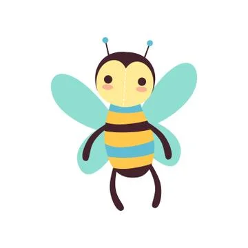Cute funny bee soft plush toy, stuffed cartoon animal vector Illustration 스톡 일러스트