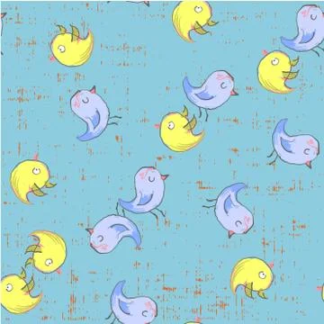 Cute funny birds seamless pattern hand drawn in Vector Stock Illustration