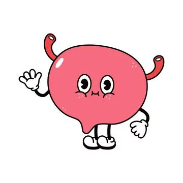 Cute funny bladder waving hand character. Vector hand drawn traditional carto Stock Illustration