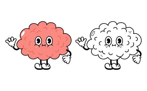 Cute funny brain character. Vector hand drawn traditional cartoon vintage, re Stock Illustration