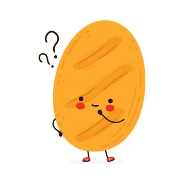 Cute funny Bread with question marks. Vector hand drawn cartoon kawaii character Stock Illustration