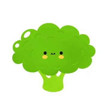Cute funny broccoli vegetable with face. Vector cartoon kawaii doodle character Stock Illustration