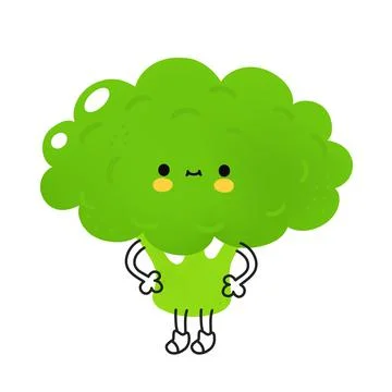 Cute funny broccoli vegetable with face. Vector cartoon kawaii doodle character Stock Illustration