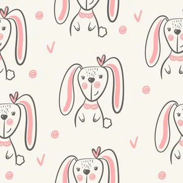 Cute funny bunny seamless pattern, children design with rabbits Illustrazione stock