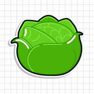 Cute funny Cabbage sticker. Vector hand drawn cartoon kawaii character illu.. Stock Illustration