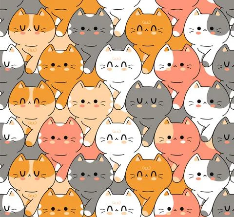 Cute funny cats seamless pattern.Vector hand drawn doodle cartoon kawaii Illustrazione stock