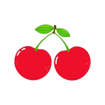 Cute funny cherry character. Vector hand drawn cartoon kawaii character illus Stock Illustration