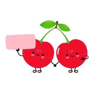 Cute funny cherry poster character. Vector hand drawn cartoon kawaii characte Stock Illustration