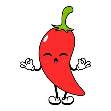 Cute funny Chili pepper doing yoga character. Vector hand drawn traditional c Stock Illustration