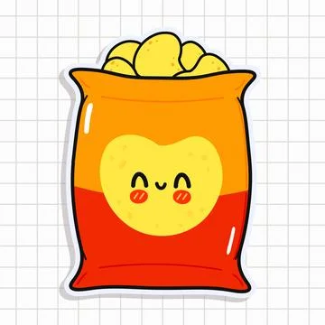 Cute funny Chips sticker. Vector hand drawn cartoon kawaii character illust.. Stock Illustration