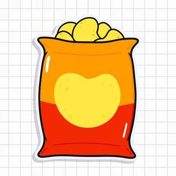 Cute funny Chips sticker. Vector hand drawn cartoon kawaii character illust.. Stock Illustration