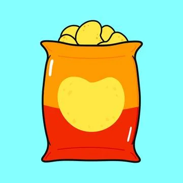Cute funny chips waving hand character. Vector hand drawn cartoon kawaii char Stock Illustration
