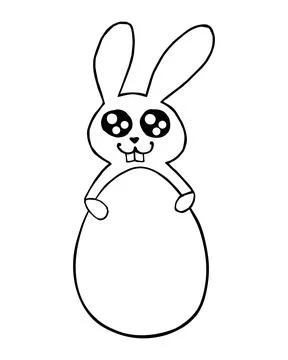 Cute funny contoured easter bunny with egg shaped frame. Vector hand drawn do 스톡 일러스트