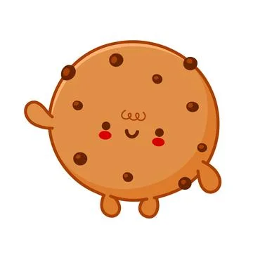 Cute funny cookie with chocolate chips. Vector flat line cartoon kawaii Stock Illustration