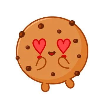 Cute funny cookie with chocolate chips. Vector flat line cartoon kawaii Stock Illustration