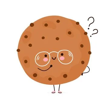 Cute funny Cookie with question marks. Vector hand drawn cartoon kawaii Illustrazione stock