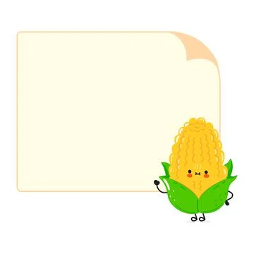 Cute funny corn character with speech bubble. Vector hand drawn cartoon kawai Illustrazione stock