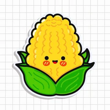 Cute funny Corn sticker. Vector hand drawn cartoon kawaii character illustr.. Stock Illustration