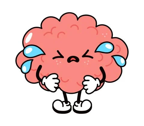 Cute funny crying sad brain character. Vector hand drawn traditional cartoon  Stock Illustration