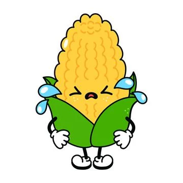Cute funny crying sad corn character. Vector hand drawn traditional cartoon v Stock Illustration