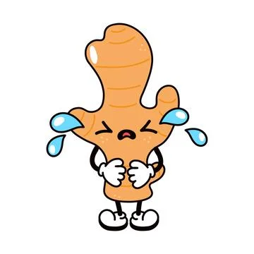 Cute funny crying sad ginger character. Vector hand drawn traditional cartoon Stock Illustration