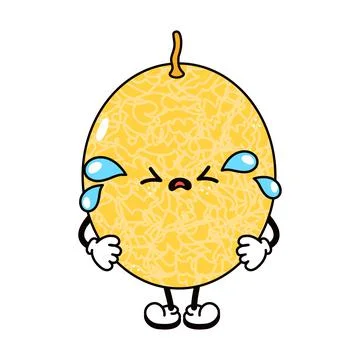 Cute funny crying sad melon character. Vector hand drawn traditional cartoon Stock Illustration