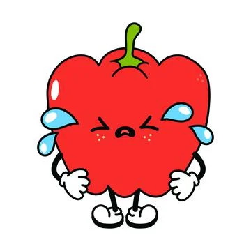 Cute funny crying sad pepper character. Vector hand drawn traditional cartoon Illustrazione stock
