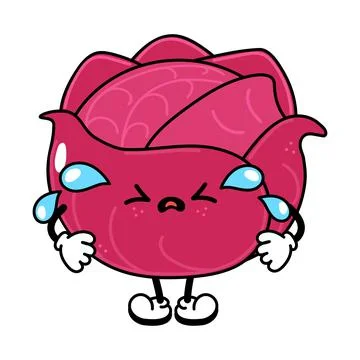Cute funny crying sad red cabbage character. Vector hand drawn traditional ca Stock Illustration