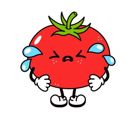 Cute funny crying sad tomato character. Vector hand drawn traditional cartoon Stock Illustration