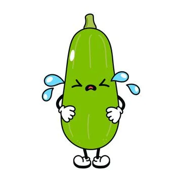 Cute funny crying sad vegetable marrow character. Vector hand drawn tradition Stock Illustration