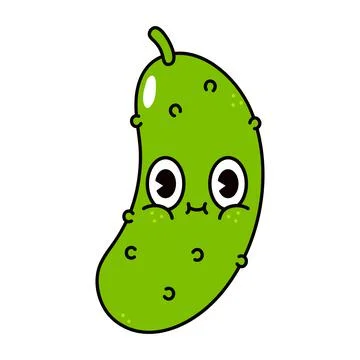 Cute funny cucumber character. Vector hand drawn traditional cartoon vintage, Stock Illustration