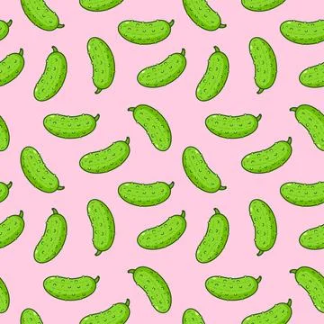 Cute funny cucumber seamless pattern.Vector hand drawn doodle line cartoon Stock Illustration