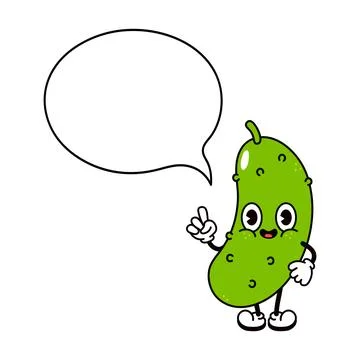 Cute funny Cucumber with speech bubble character. Vector hand drawn traditi.. Stock Illustration