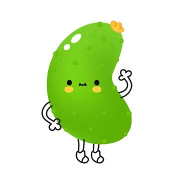 Cute funny cucumber vegetable with face. Vector cartoon kawaii doodle character Stock Illustration