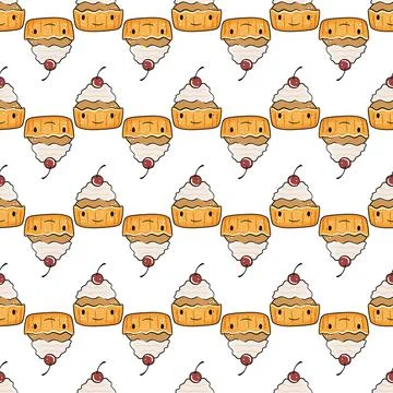 Cute funny cupcakes seamless pattern. Vector illustration. Illustrazione stock