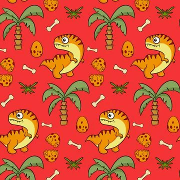 Cute funny dinosaur pattern. Colorful dinosaur vector background. Background  Illustrazione stock