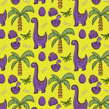 Cute funny dinosaur pattern. Colorful dinosaur vector background. Background  Stock Illustration
