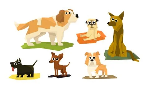 Cute Funny Dogs of Different Breads Set, Adorable Pet Animals Characters Vector Stockillustratie